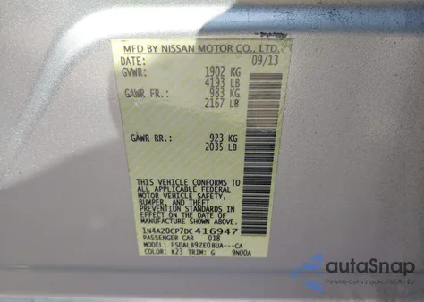 2013 Nissan Leaf S z USA, uszkodzony, nr VIN 1N4AZ0CP7DC416947